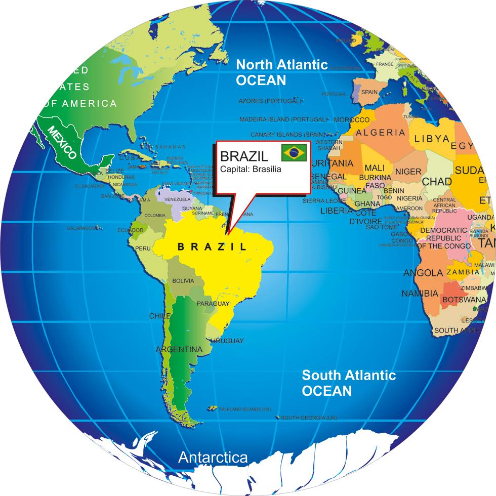 Verden Kort Over Brasilien Verdens Kort Med Brasilien Syd Amerika